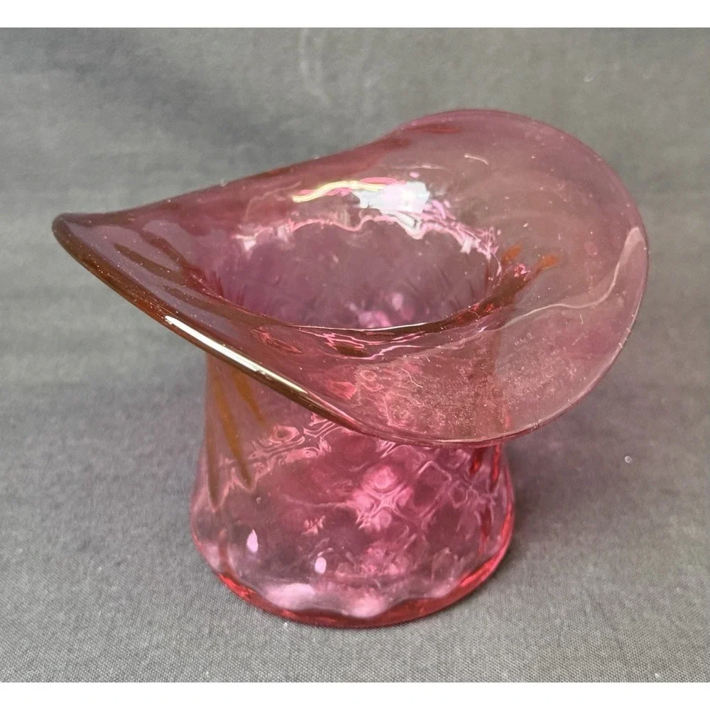 Vintage Cranberry Red Art Glass Hat Vase 3.5